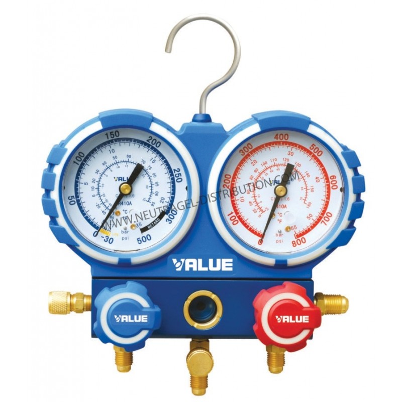 COFFRET MANOMÈTRE 2 VOIES POUR GAZ RÉFRIGÉRANTS R410A-R134A-R407C-R32