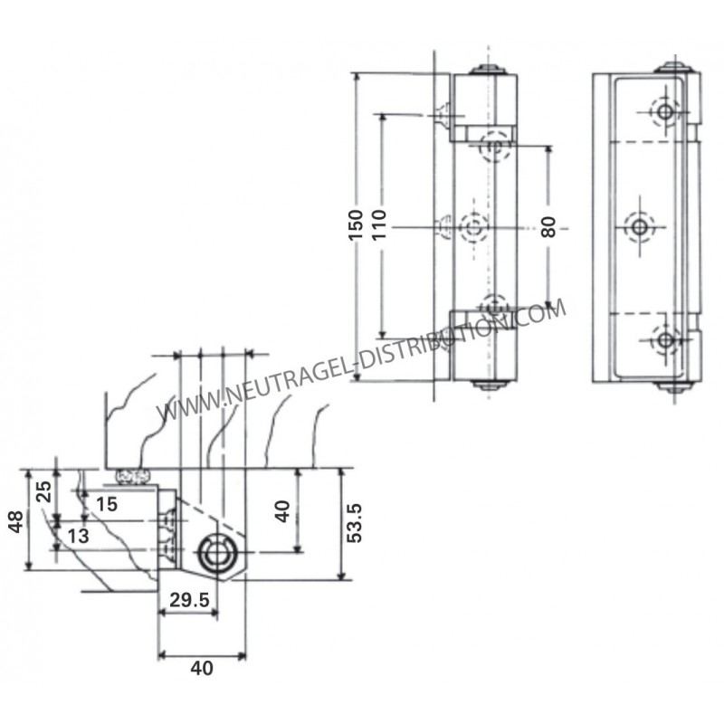 Charnière  363  émaillée sans rampe