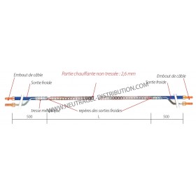 Cordon chauffant 5,5 m pour entourage de porte 2 alimentations sans tresse