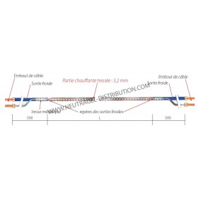 Cordon chauffant 1,5 m pour entourage de porte 2 alimentations avec tresse