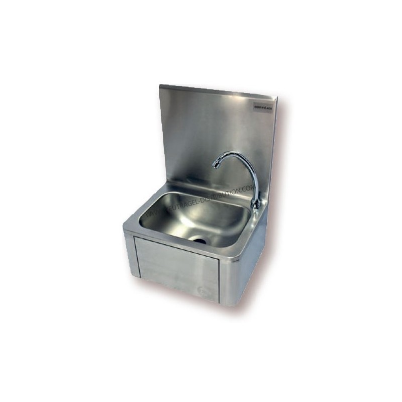 Lave-mains inox adossé avec panneau basculant avec robinet électronique