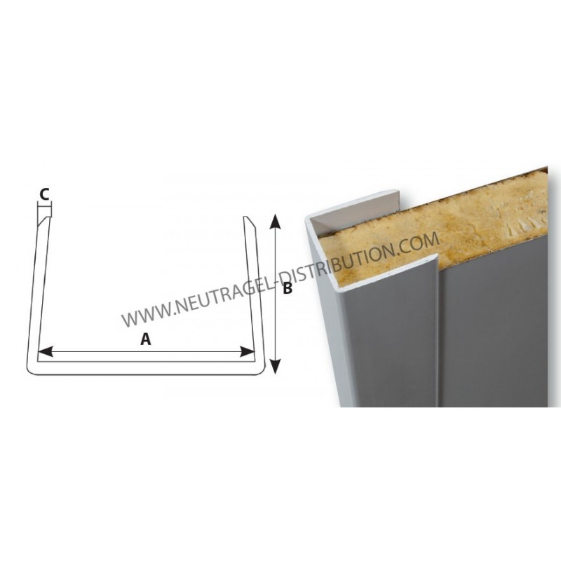 "U" d'habillage pour chants de panneaux 40 mm