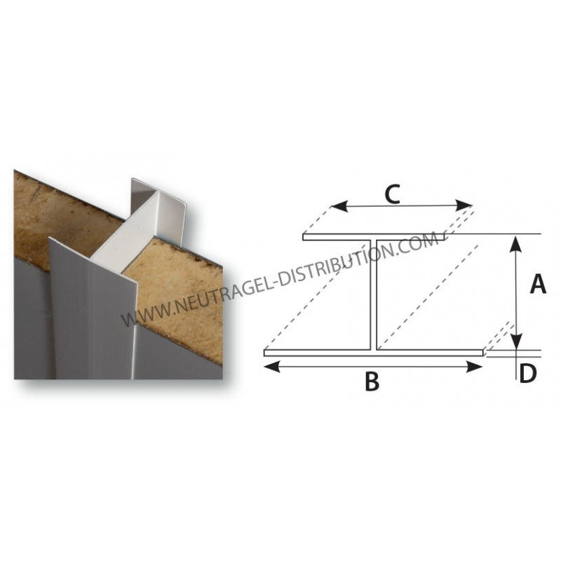 "H" de jonction raccordement panneaux 60 mm