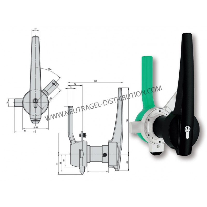 Fermeture complète droite Euro 2006 épaisseur porte 120 mm